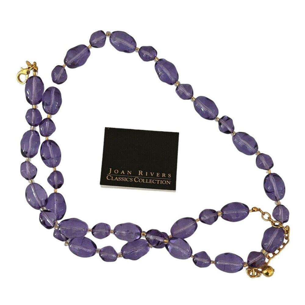 Joan Rivers Signed Gold Plated Purple Glass Bead 33" Necklace New Old Stock - Picture 3 of 9